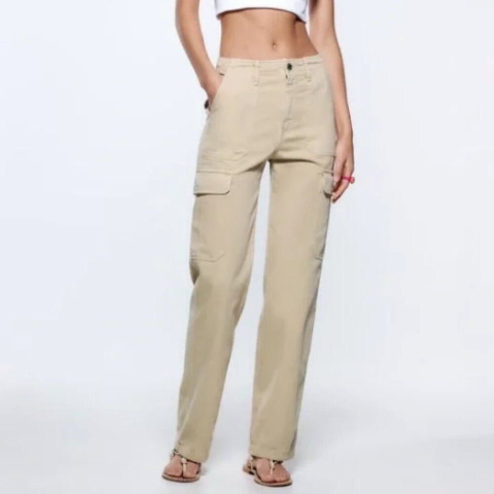 Zara Khaki / Tan Straight Leg Cargo Pants